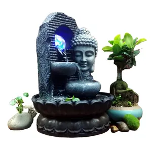Artesanía de resina de estatua de Buda del fabricante, características del agua, decoraciones de agua corriente de estilo chino