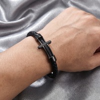 Bracelet en cuir tressé personnalisé en acier inoxydable pour hommes et femmes, fermoir magnétique noir et argent vintage, bijoux punk motard, cadeau