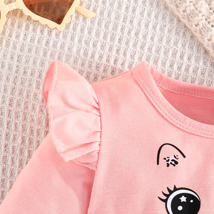 Ropa Infantil para Niña, Primavera-Otoño, Blusa con Estampado de Cara Sonriente y Mangas con Volantes, Pantalones Casuales, Conjunto Sencillo para el Día a Día - Product Image 4