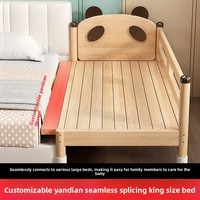 Lit d'enfant moderne en bois massif, lit bébé surélevé et extensible, sommier plat en bois massif