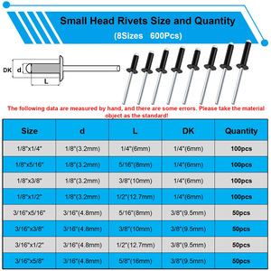 800Pcs Black Pop Rivets 0.125 In Diameter Open Round Head Aluminum Shell Iron Rod For Construction Industry - Product Image 2