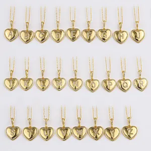 Heart oro laminado letras joyeria cadena dije couples gift 24K gold plated copper zircon 26 letter pendant necklace for women