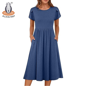 Abiti estivi Alxin da donna manica corta a-line abiti da t-shirt floreali Casual prendisole da spiaggia con tasche - Product Image 1