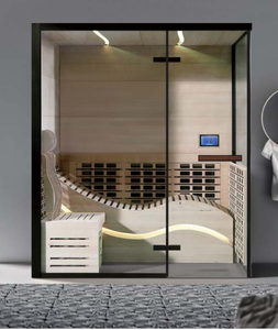 Sauna extérieur moderne et traditionnel en forme de cube, pour 2 à 4 personnes, avec grande fenêtre panoramique en verre. - Product Image 2