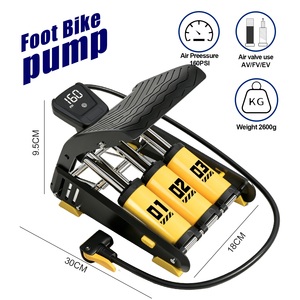 Pompe à vélo portable à pédale avec manomètre, compatible Schrader et Presta, levier à pouce pour vélo de route et VTT - Product Image 2