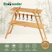 Étagère de camping portable en bambou avec crochets, pliable, pour rangement extérieur et organisation de cuisine de camping pour le glamping