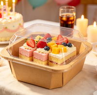 Boîte à lunch jetable carrée en papier kraft imperméable avec couvercle transparent pour salade, barbecue, dessert, activité en plein air