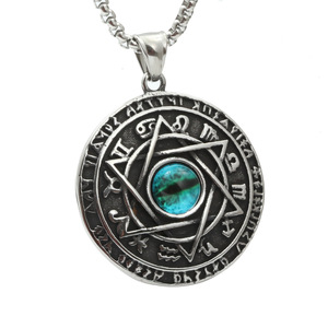 Collier pendentif œil de démon rond en acier inoxydable, design géométrique, bijoux de mode unisexe - Product Image 1
