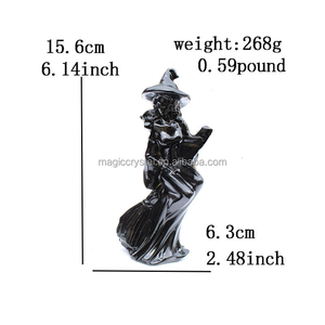 คริสตัลแกะสลักด้วย<span class=keywords><strong>มือ</strong></span>ตัวช่วยสร้างขี่ไม้กวาดแม่มดคริสตัลออบซิเดียนสีดำธรรมชาติสำหรับวันฮาโลวีน - Product Image 2