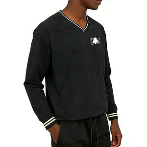 เสื้อยืดแฟชั่นคุณภาพสูงสไตล์รักบี้ แบบสปอร์ต ลำลอง แขนยาวทรงแร็กแลน ลายทางเบสบอล คอวี สำหรับผู้ชาย - Product Image 3