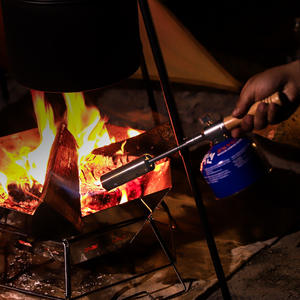 Allumeur lance-flammes en acier inoxydable avec poignée en bois, pistolet à flamme allongé pour le camping en plein air - Product Image 4