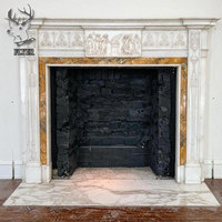 Magnifique décoration de salon de villa, cheminée en marbre blanc français sculpté à la main, entourage de cheminée en pierre naturelle, colonne romaine