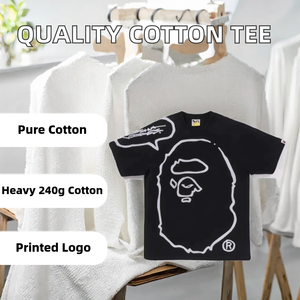 T-shirt unisexe col rond style japonais de qualité supérieure OEM, 100 % coton 240 grammes, logo imprimé personnalisé, plusieurs couleurs - Product Image 2