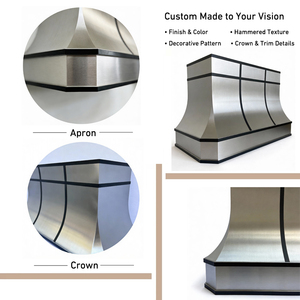 Cubierta de Campana Extractora Arquitectónica Personalizada de Acero Inoxidable 304 de Calibre Pesado, con Perfiles Curvos y Tiras Negras Cepilladas, Montada en Pared para - Product Image 6