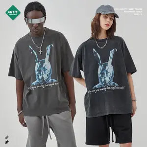 Áo Thun Phong Cách Đường Phố Hip Hop Nặng 100% Cotton 250GSM American Rock Band Áo Thun Cổ Điển Đã Giặt Quá Khổ Áo Phông In Tùy Chỉnh