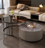 Ensemble de tables basses extensibles en pierre italienne couleur crème, style luxe léger, moderne et minimaliste, pour salon, usage domestique, petite taille