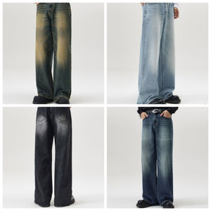 Di alta qualità <span class=keywords><strong>pittura</strong></span> retrò personalizzato pantaloni con fondo a campana per gli uomini impilati Jeans da lavoro verniciato a spruzzo pantaloni da uomo falegname - Product Image 3
