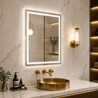 Miroir de salle de bain LED 28"x36" mural, rétroéclairé, anti-buée, à intensité variable, 3 couleurs, miroir trempé incassable