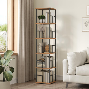 <b>Rotating</b> Metal & Wood 5-Tier Swivel <b>Bookshelf</b> Narrow Bookcase for Living Room Modern Design - Product Image 5