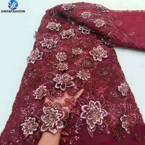 Phi đen 3D hoa hạt Sequins thêu ren vải chất lượng cao nặng phụ nữ thiết kế đám cưới Đảng hạt Sequins ren - Product Image 3