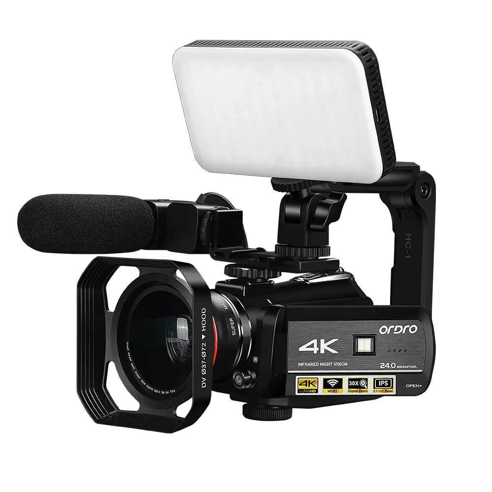 Ordro Chất lượng cao 4K UHD Máy quay phim Con Trai Y cảm biến 30x máy ảnh kỹ thuật số vloging Video Camera