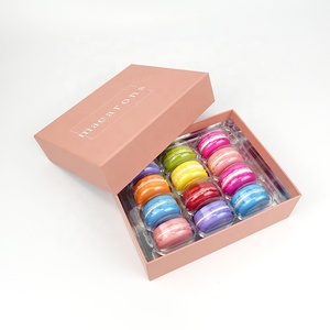 12 Macaron Chocolate Cookie Pink Gift Box Packaging Cardboard Paper with plastic insert clamshell