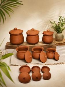 Traditional <b>Indian</b> Terracotta Clay <b>Cooking</b> <b>Pot</b> with Lid Handmade Earthenware Casserole for Slow Cooked Curry Rice Soup Stew - Product Image 2