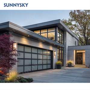 باب مرآب زجاجي أوتوماتيكي معزول بدون إطار من الألومنيوم للمنازل من سانيسكاي، مقاسات 9×8 و8×7 و12×7 و9×7 باللون الأسود - Product Image 1