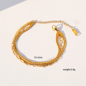 Conjunto de Cinco Pulseras de Moda con Diseño de Cadena Metálica, Chapado en Oro Real de 18K, Acero Inoxidable 304, Pulsera Informal para Uso Diario - Product Image 2