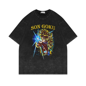 เสื้อยืดพิมพ์ลายวินเทจพิมพ์ลายแอซิดตามความต้องการเสื้อยืดเฮฟวี่เวทเสื้อยืดอะนิเมะผู้ชายหนึ่งชิ้นลายนักล่าปีศาจโกคุ - Product Image 1