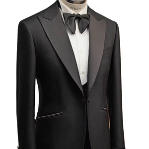 Set <span class=keywords><strong>smoking</strong></span> tutto nero su misura da uomo papillon in seta satinata con cerniera in lana con cerniera da sera Plus Size su misura per un comfort - Product Image 1