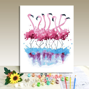 Pintura por Números DIY, Acuarela de Flamencos Bailando en Grupo, 40*50cm, Sin Marco o con Marco, Disponible en Rollo, Decoración de Pared con Animales Adorables para el Hogar - Product Image 1