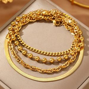 Trending Fashion Korean Anti Tarnish Solid Gold Plated Jewelry <b>Stainless</b> <b>Steel</b> Bracelets Stack <b>Bangles</b> for Men Women - Product Image 2