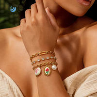 SUMMLY Zomer Olieverf Rozen Bloemen Plantenhanger 18k Verguld Roestvrij Staal Charm Armband Valentijn Mode Sieraden Cadeau