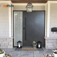 Porte d'entrée noire moderne avec panneaux latéraux, double vitrage, pour extérieur de maison, sécurité résidentielle