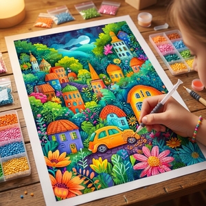 Kit di Pittura <span class=keywords><strong>Diamante</strong></span> Fai-da-Te in Acrilico per Adulti, Decorazione Casa con Motivo Casa Cartoon in Campagna - Product Image 4
