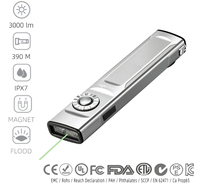 Lampe torche LED rotative ST17 3000LM IPX7 avec laser vert UV365, faisceau large magnétique, rechargeable USB-C, torche d'inspection portable
