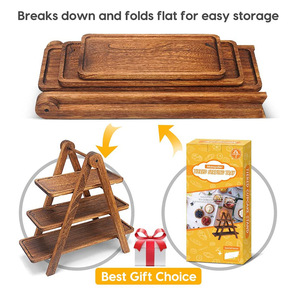 Rak Kue Bertingkat 3 dari Bambu, Tempat Sajian Kue Kering, Piring Keju, Nampan Kayu untuk <span class=keywords><strong>Dessert</strong></span> dan Buah, Rak Lipat Vintage untuk Sayuran - Product Image 4