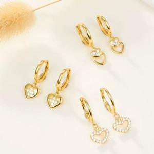 Lujo 18K chapado en oro plata esterlina 925 largo amor corazón forma colgante aro pendientes Original Cz circón joyería de moda regalos - Product Image 5