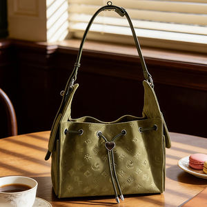 Sac seau en cuir végétalien gaufré pour femme, sac à bandoulière à cordon, sac à main tendance pour femme, vente en gros - Product Image 4