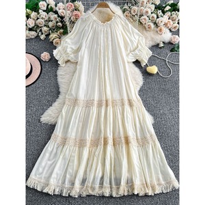 Abito da <span class=keywords><strong>donna</strong></span> all'ingrosso, nuova collezione estate 2026, elegante, di tendenza, retrò, dolce, con maniche a lanterna allacciate e frange. - Product Image 5