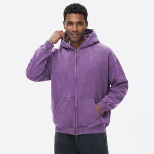 For Full Zip Heavyweight Unisex Acid Wash Men 100% Cotton Loose Fit Pullover Oversized Streetwear Windproof Breathable Hoodie - Product Image 1