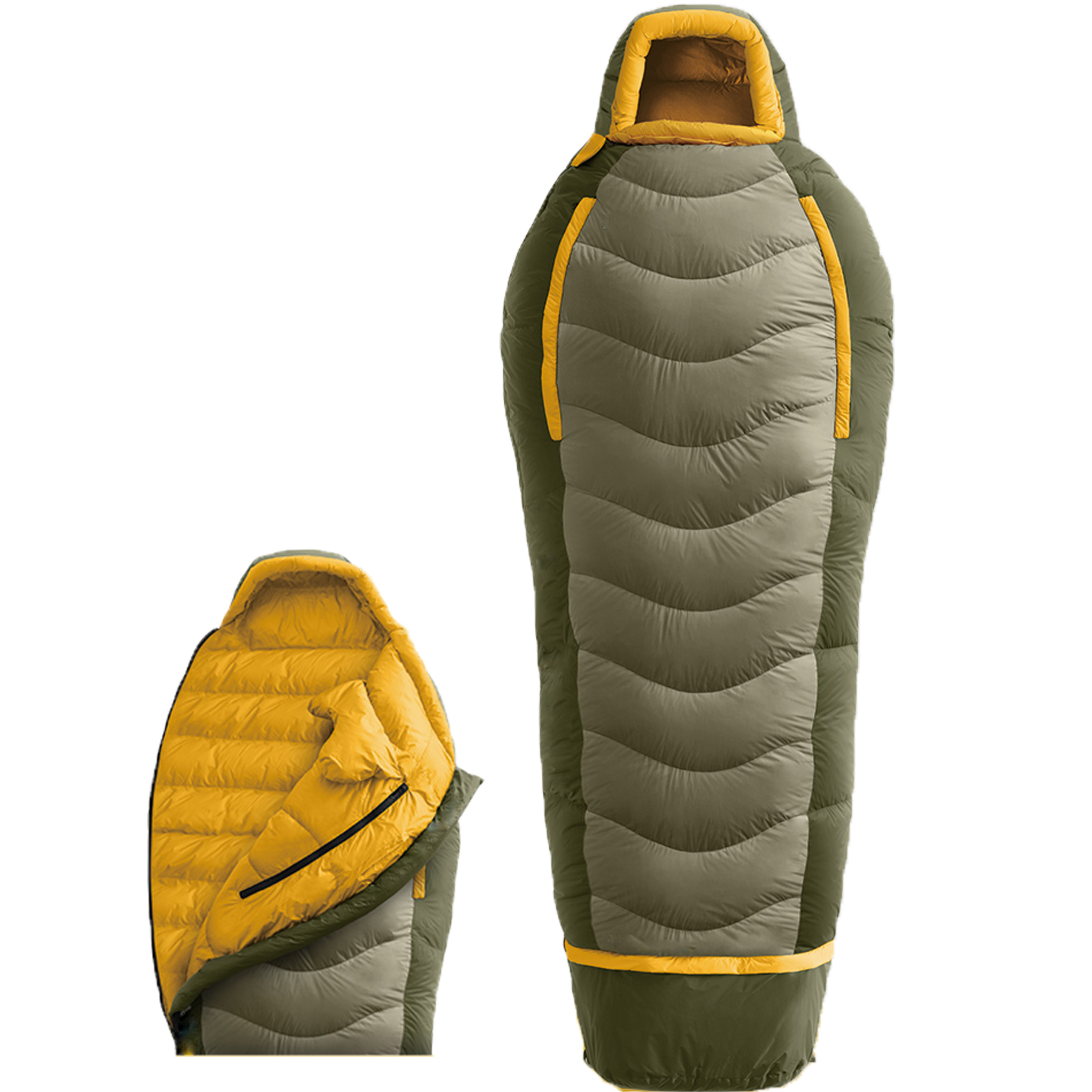 walkable outdoor extreme cold and low temperature goose down winter waterproof mummy sleeping bag with stretchable hands