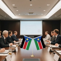 Drapeau de table en forme de Y avec base en métal pour mini décorations de drapeau du Soudan du Sud personnalisables