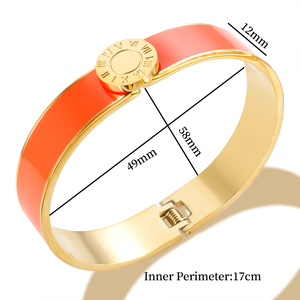 Pulsera de acero inoxidable chapada en oro, brazalete esmaltado colorido con números romanos redondos para mujer, joyería de moda - Product Image 3