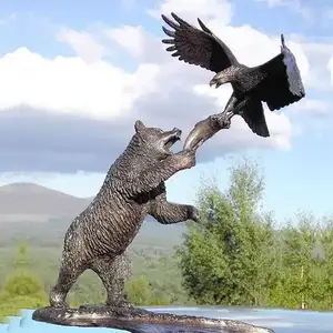Garden Life Size Snatching Fish Bear And Eagle Bronze Statue Bronze Eagle Statue