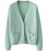 Pull en cachemire pour femmes, style décontracté, design simple, cardigan uni à col en V tricoté avec poches