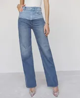 Großhandel High Waist Two Tone Wash Effekt Jeans Boyfriend Jeans Baggy Jeans Hosen Fabrik