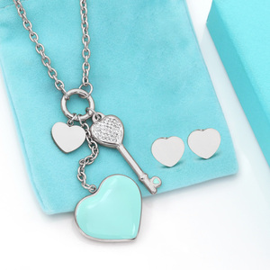 New Arrival hợp thời trang Ladies Vàng <span class=keywords><strong>Key</strong></span> Shape tim thiết kế nghệ thuật vàng 4in1 vòng vòng Bangle Vòng Bông tai trang sức Set - Product Image 2