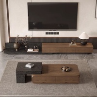 Ensemble de tables basses italiennes modernes minimalistes durables, luxe léger, bois massif, noyer noir, extensible, petit mobilier de salon